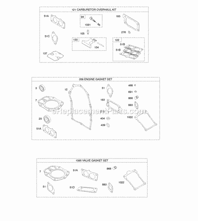 Carburetor Overhaul Kit EngineValve Gasket Sets Diagram and Parts List for 611475-0119-E1  Briggs and Stratton Engine